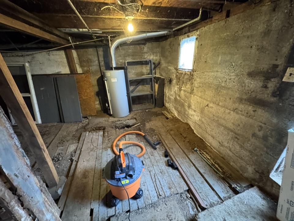 Mold growth along a basement wall following prolonged moisture intrusion in a Missouri home